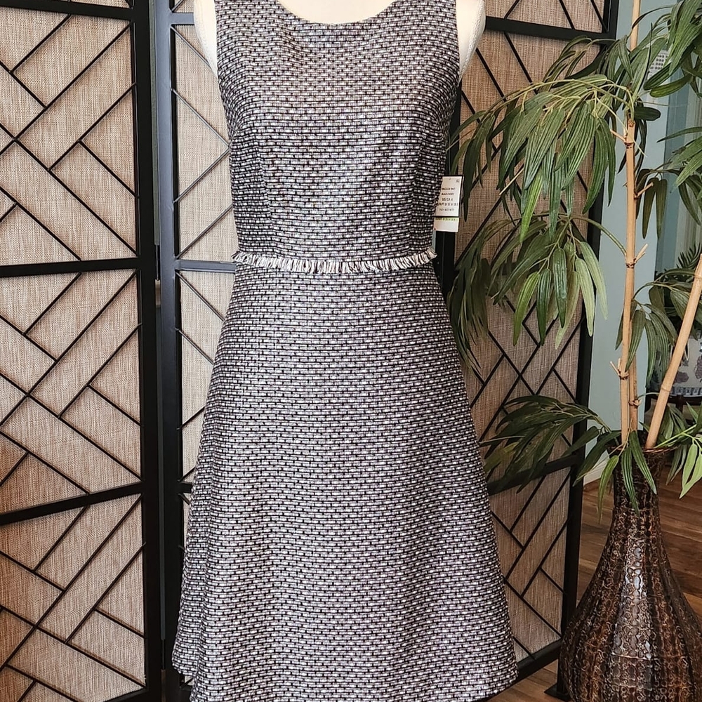 Nine West Black and White Textured Midi Dress